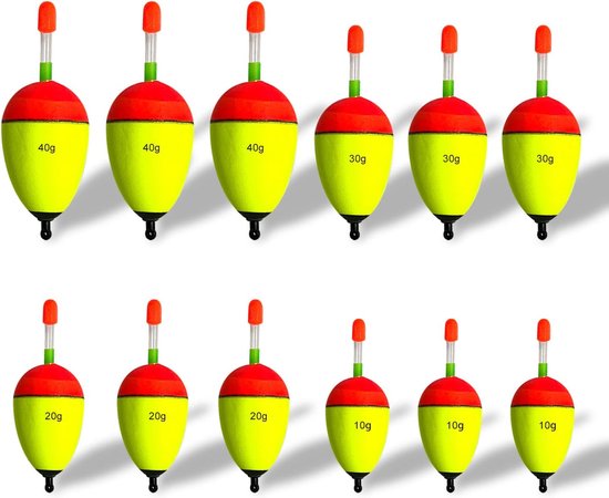 SnelShoppen - 8-16 Stuks Multifunctionele Hengel Float - Wit, Zwart, Rood, Geel - EVA Schuim Vissers Float - Hoogwaardige Kwaliteit - 10g, 20g, 30g, 4