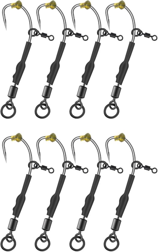 SnelShoppen - 8 stuks Ronnie Rigs Maat 8 Weerhaakloze Haken Teflon Gecoat Karpervissen met Boilie Schroef en Wartel, Haarrigs voor Karpervissers