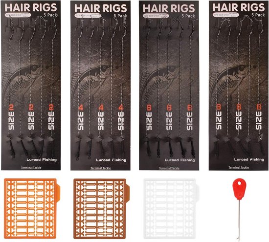 SnelShoppen - Carp Fishing Hair Rigs 20 stuks - Boilies, Curved Carp Hooks, Braided Carp Accessoires, Verschillende Maten (2, 4, 6, 8), Zonder Widerha