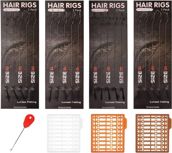 SnelShoppen - Carp Fishing Hair Rigs 20 Stuks - Curved Carp Hooks met Boilie Rig en Plugs - Maten 2, 4, 6, 8 - Hoogwaardige Carbon Staal