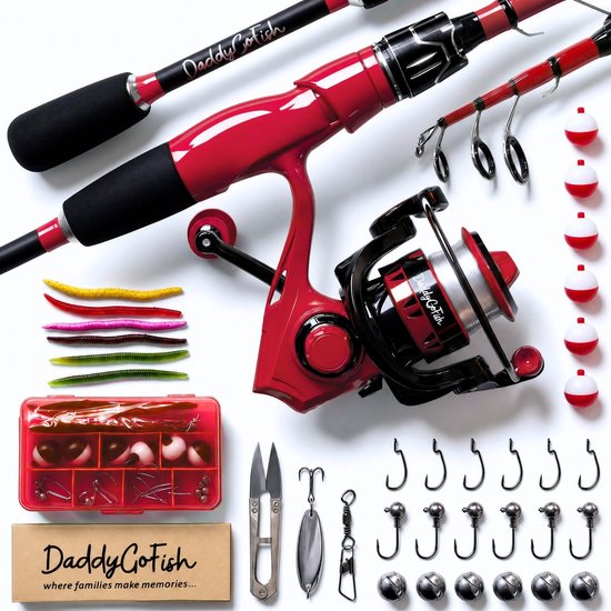 SnelShoppen - DaddyGoFish Spinvisserij Hengel en Molen Combo Set met Tackle Box | Kindervisserij Hengel | Koolstofvezel Telescoop Hengel Kit | Spinmol