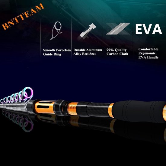 SnelShoppen - Draagbare telescopische hengel met stationaire rol, carbon spinhengel combo van 2,4 m, inclusief vislijn, visaas en accessoires in draag