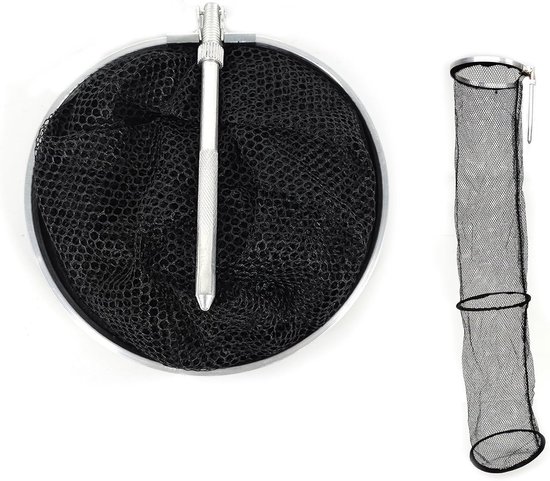 SnelShoppen - Draagbare Visnetmand, Opvouwbare Emmer voor Vissers, Nylon Vismand met Metalen Frame, Platte Bodem en Handvat, Compact en Lichtgewicht,