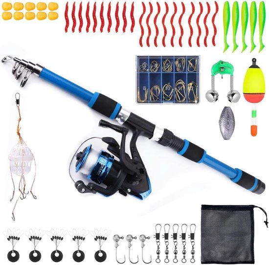 SnelShoppen - Fishing Rod Set voor Kinderen 1.8m Telescopische Hengel met Hengelspoel, Aas Kits, Haakjes en Draagtas, Lichtgewicht Carbon Fiber, Gesch