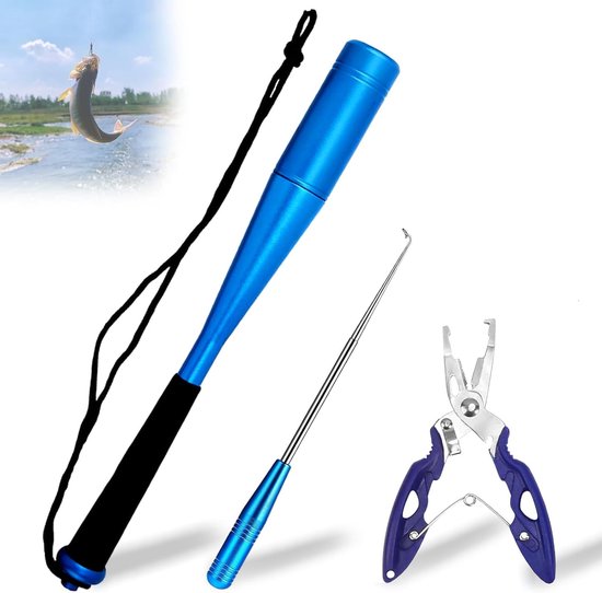 SnelShoppen - Fishing Tongs Set 3-delig - Aluminium Fish Killer, Hook Remover en Pliers voor Beginners, Outdoor, Visgerei, 25 cm, Ideaal voor Camping