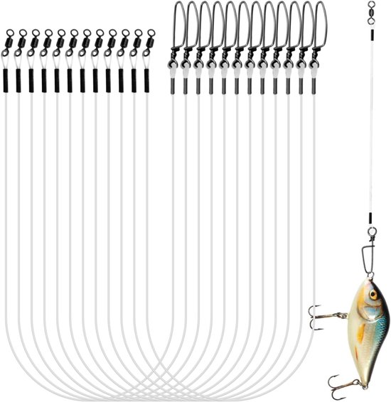 SnelShoppen - Fluorocarbon Pre-fishing Set met Vertebra en Carabiner - Lichtgewicht en Portable - 12 Stuks Transparant en Onzichtbaar voor Vissen, Bai van Snelshoppen