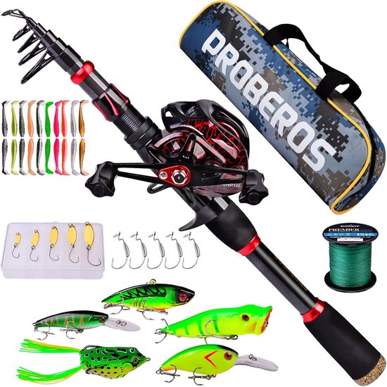 SnelShoppen - Hengel en Haspel Combo 7ft Telescopische Spincast Hengel met Linkshandige Baitcasting Reel, Zee en Zoetwater Visgerei Set voor IJs, Baar