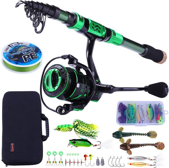 SnelShoppen - Hengel en Haspel Combo's - Koolstofvezel Telescopische Hengelstok 6ft - Spinhaspel 12 +1 BB - Draagtas voor Zoutwater en Zoetwatervistui