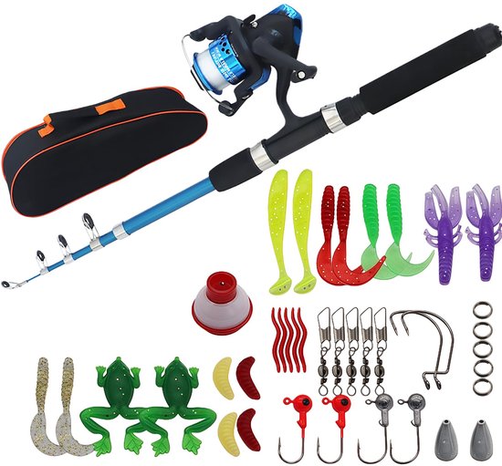 SnelShoppen - Hengelset voor Kinderen - 1,5 m Telescopische Kinderhengel Starterset met Draagbare Spoel, Tackle Box, Hengelhouder, Aasnet en Draagtas