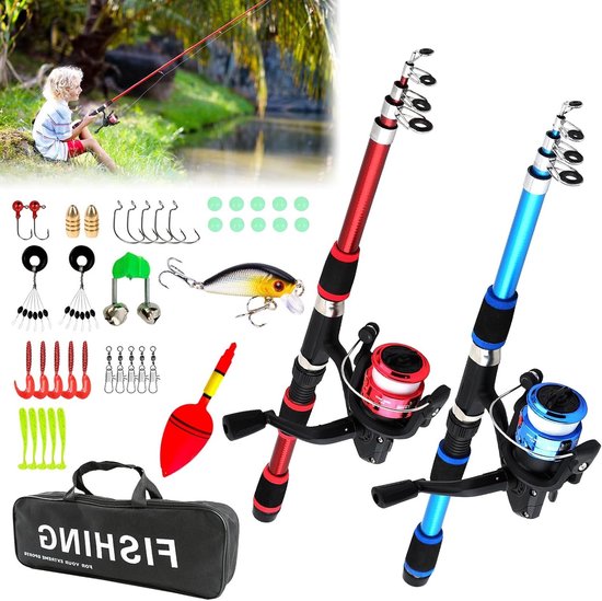 SnelShoppen - Hengelset voor Kinderen 180 cm - Complete Visaccessoires Set met Haspel, Aas en Meer - Perfect voor Camping, Tuin en Avontuurlijke Kinde