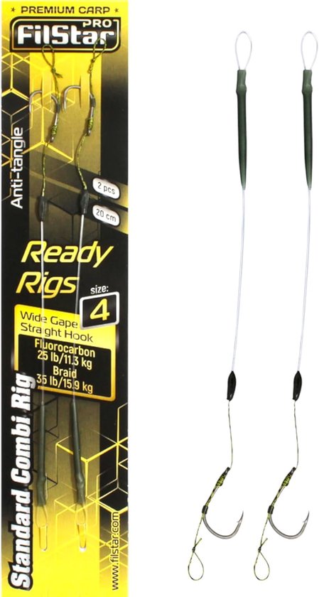 SnelShoppen - Karpervissen Combi Rig Vishaken Wide Gape N4 - 20cm Fluorocarbon Voorvak, Anti Verstrikkingshuls, Gevlochten Snoer - Pop Up Visvoer Boil