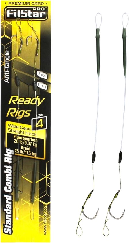 SnelShoppen - Karpervissen Combi Rig Wide Gape Vishaak N4 - Fluorocarbon Voorvak 20 cm - Anti Quality-angle Sleeve - Gevlochten Lijn - Pop-up Hengel A