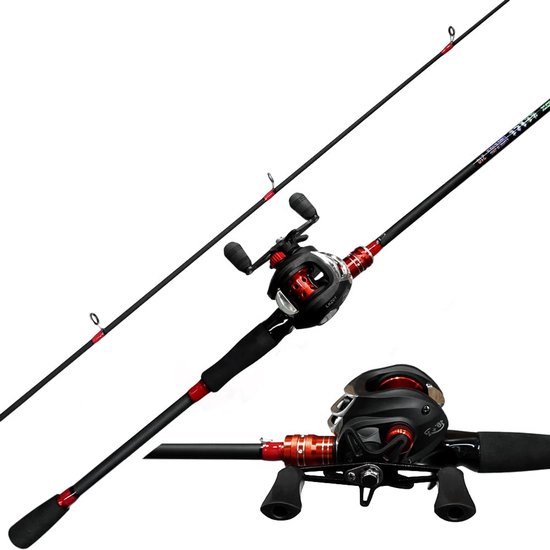 SnelShoppen - Kilitn Hengel en Haspel Combo - Baitcasting Combinatie 1,8-2,2 meter 2-delig - Duurzaam Glasvezel en Koolstofvezel - Comfortabele EVA Ha