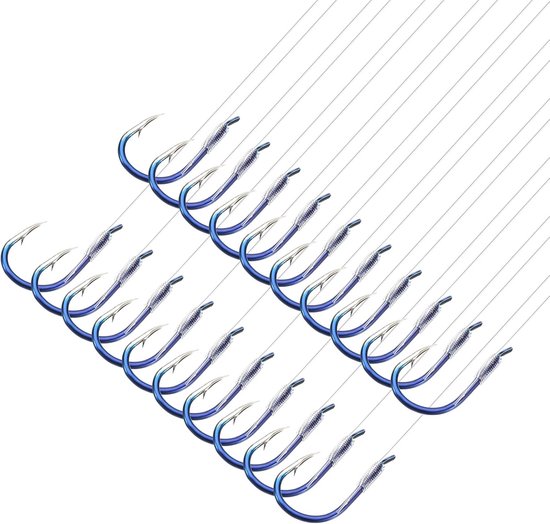 SnelShoppen - Kleine vishaken met lijn - Dubbele haak rigs - Barbed fish hooks voor zoetwater - Koolstofstaal - 20 stuks - Blauw - Perfect voor vissen