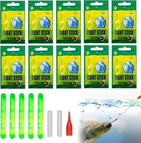 SnelShoppen - Kniklicht voor Vissen, 50 Stuks Lichtstaven 4,5 x 37 mm, Float Glow-Stick voor Nachtvissen, Visaccessoires voor Outdoorsporten