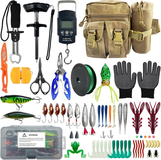 SnelShoppen - L PATTERN 63-delige visaccessoireset, complete professionele koffer met multifunctionele vistang, vislijn, wobblers, visaccessoires, ant