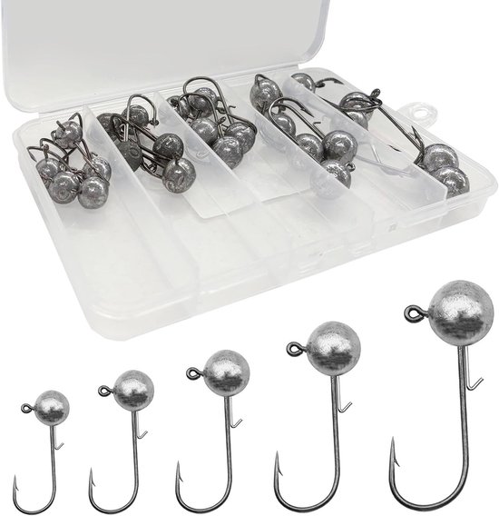 SnelShoppen - Lead Head Jig Haak Kit (25st), 7g/10g/12g/14g/17g, Sharp Jig Heads, Duurzaam en Corrosiebestendig, Voor Zoetwater en Zoutwater, Inclusie