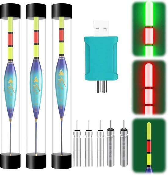SnelShoppen - LED Dobber Set 4g/5g/6g/7g/8g/9g Kleurveranderend voor Nachtvissen met Batterijlader en Hengel ACU Type CR425