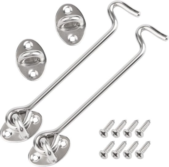 SnelShoppen - Long Gate Hook and Eye Locking - 2pcs 157mm Deursluiting Haak - RVS Cabin Hooks Voor Buiten, Garage, Schuifdeur, Slaapkamer en Badkamer