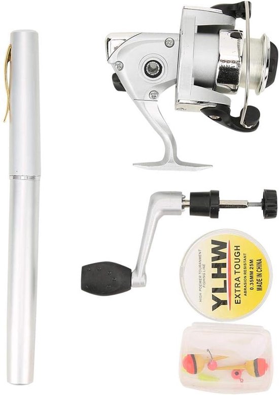 SnelShoppen - Mini Telescopische Hengel Pen Hengel Set met Spin Reel voor Zoutwater en Zoetwater - Lichtgewicht Fiberglas, Corrosiebestendig, Ideaal v