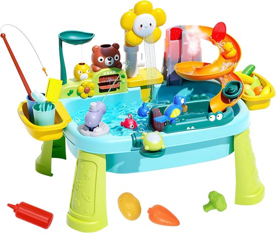 SnelShoppen - Multifunctioneel Waterspeelgoed, Waterpark voor Kinderen, Visvijver met Hengel en Elektrisch Watercircuit, Vaatwasser en Kinderwastafel