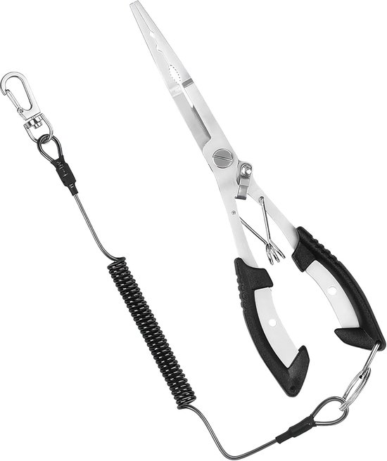 SnelShoppen - Multifunctionele RVS Visknijpers met Veiligheidslijn, Haakopener, Ringknijpers, Schaar voor Viskleding en Toebehoren voor Zoet- en Zoutw