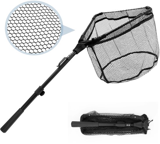 SnelShoppen - Opvouwbaar telescopisch schepnet 90 cm van rubber, perfect voor forel, karper, zalm en bas vissen, ideaal voor outdoor en visplezier