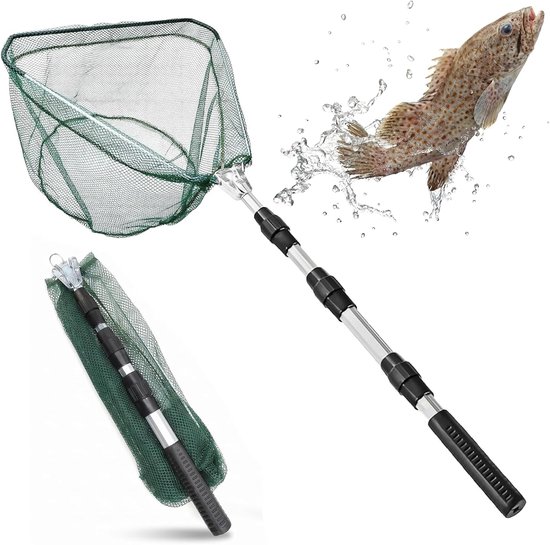 SnelShoppen - Opvouwbaar Visnet 125 cm - Telescopisch Schepnet - Duurzaam Nylon - Lichtgewicht Aluminium - Ideaal voor Forel, Beeken, Meren, Vijvers e