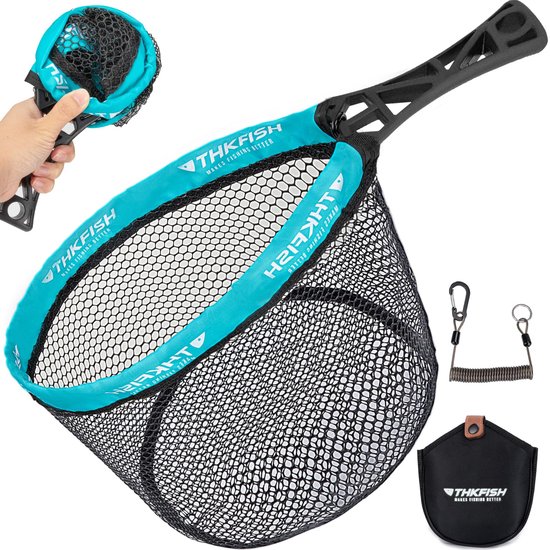 SnelShoppen - Opvouwbaar Vliegvissen Schepnet voor Forel met Rubberen Gecoate Mesh, ABS-Handvat, Draagbaar, M/L (M-Blauw), Perfect voor Vliegvissen, C