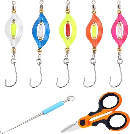 SnelShoppen - Pack van 5 Trout Bait Twister Spinner 3g UV Actief & Zelfglowende Forelhaken Set met Hengelsysteem, Visklem en Schaar - Perfect voor Vis