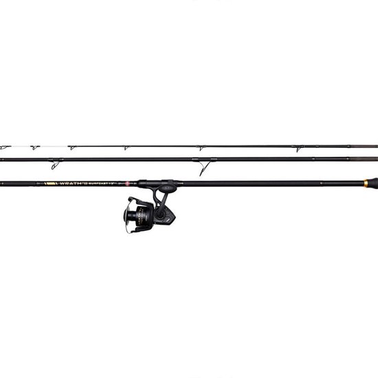 SnelShoppen - PENN Wrath II Surfcasting Combo, Hengel en Reel Set, Spinning Combo, Zoutwater Visserij Set voor Surfcasting, Unisex, 3.96m, 0-250g, Zwa