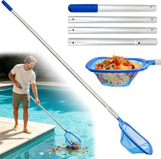 SnelShoppen - Pool Landing Net 185 cm met Telescopische Steel, 12 cm Diep Vijvernet, Fijnmazig voor Zwembad, Vijvers, Algen, Bladeren