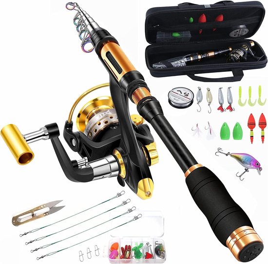 SnelShoppen - Portable Telescopische Hengel met Carbon Spinning Rod, Stationaire Roller, Accessoires voor Vissen, Draagtas, Perfect voor Reis, Zoutwat