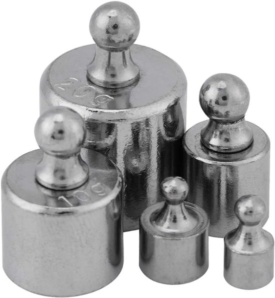 SnelShoppen - Precisieweegset 5-delig, Defectvrije Kalibratiegewichten, Chroom Geplateerd, Glanzend, Voor Industriële Schaalmetingen, Elegante Uiterli