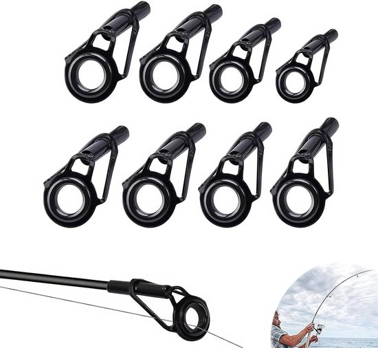 SnelShoppen - Repair Kit 8-delig, Rvs Vervangende Hengel Tips, Gidsringen, Hengel Reparatie Set, Keramisch, Gidsringen voor Zoet- en Zoutwater Hengels