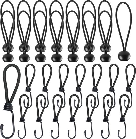 SnelShoppen - Rubber Tensioner Set 30 Stuks - Verstelbare Elastische Tensioners met Haken en Ballen voor Trailer, Zeil en Camping - 15 Stuks Rubber Te