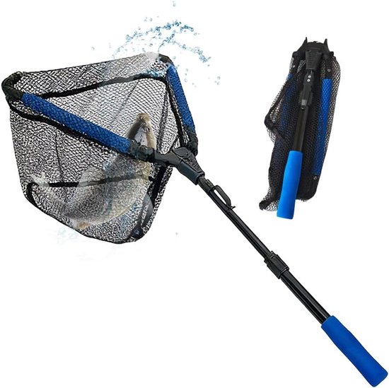 SnelShoppen - Rubber Vangnet voor Vissen, Opvouwbare Handvat, Visvriendelijk, Vangnet met Versterkt Aluminium Frame, Voor Vijvers, Beekjes, Meren, Boo