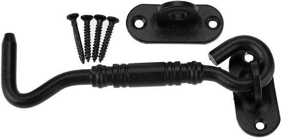 SnelShoppen - RVS Cabin Hook en Eye Latch Lock Zwart Privacy Haak Schuifdeursluiting Stilhouder Schuurdeur Haak Raamvergrendeling - 1 Stuk