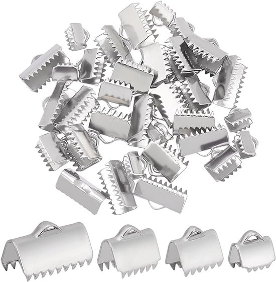 SnelShoppen - Rvs Crimping Pliers met 40 Stuks Rectangular Strap Ends in 4 Maten voor Leer Clasp & Riemen, Handig voor Feest en Creatieve Projecten