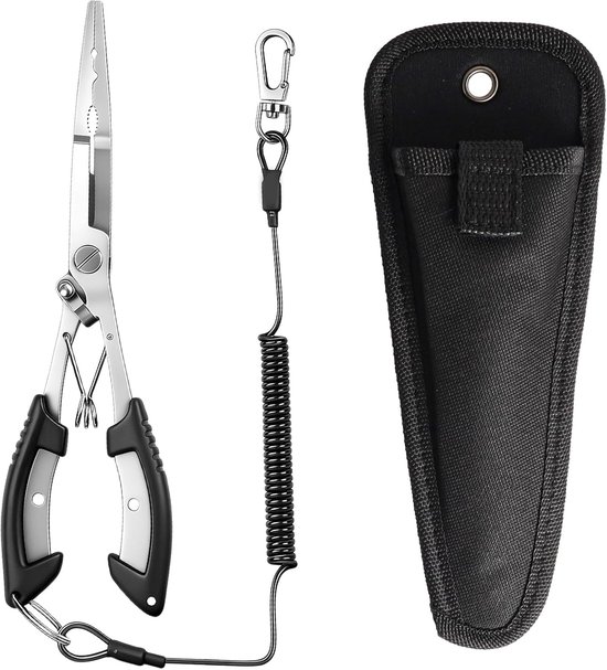 SnelShoppen - RVS Vissers Tang, Multifunctionele Haakopener, Vissers Tang met Lanyard en Draagtas, Vissers Schaar voor Zout- en Zoetwater, Compact en