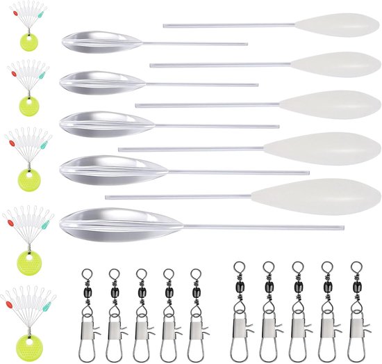 SnelShoppen - Sbirolino Set voor Trout Fishing - 25 Stuks - 5 Sinking & 5 Floating Spirolino 6g 8g 10g 15g 20g - Inclusief 10 Rubber Stoppers & 5 Vert