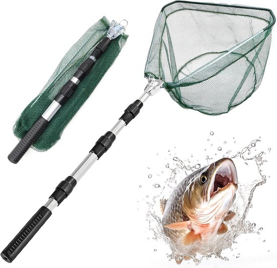 SnelShoppen - Schepnet voor Vissen Telescoop Uittrekbaar Opvouwbaar 130 cm Aluminiumlegering Nylon Net Forelvijver Vijver Beken Meren Bootvissen Visac