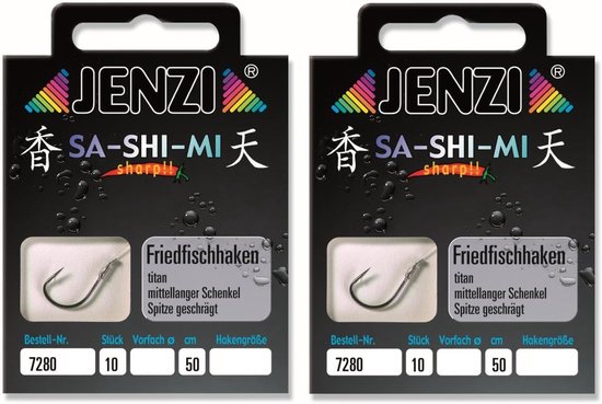 SnelShoppen - Set van 2 verpakkingen gebonden frituurhaken (20 stuks) 50 cm haakmaat 2, 4, 6, 8, 10, 12 & 14 + gratis Petri Heill! Stickers