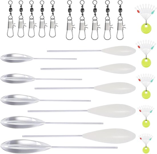SnelShoppen - Set van 25 Sbirolino Forelhengelaccessoires - Drijvend en Zinkend - 6g, 8g, 10g, 15g, 20g - Inclusief Lijnstoppers en Wervelvissen - Per