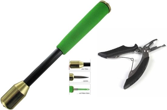 SnelShoppen - Set van 3-in-1 Vis Doder Robuust met Messing Kop en RVS Viskant met Haak Verwijderaar + Gratis Visknipper voor Hengelsport, Camping, Bui