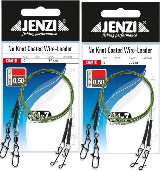 SnelShoppen - Set van 4 x 1x7 Stalen Leaders met Draaisluiting en Knotloze Connector, 5-15 kg, 50 cm, Perfect voor Vissen, Ondersteuning voor Elke Vis