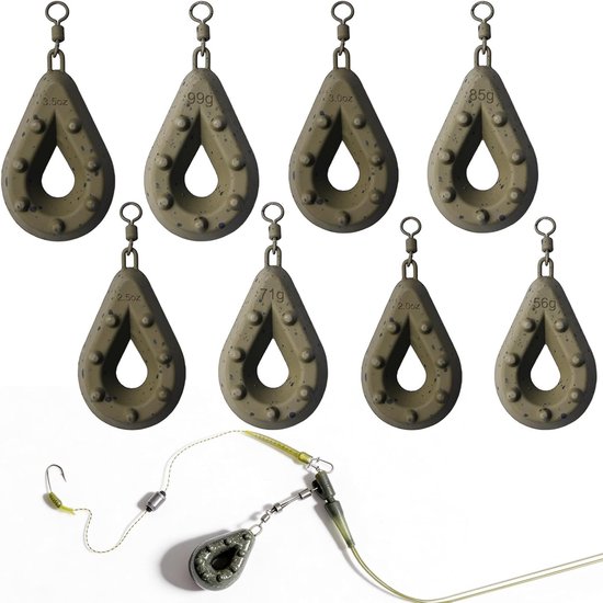 SnelShoppen - Set van 8 Karper Gewichten 57g/71g/85g/99g - Matte Afwerking - Vissen Accessoires voor Zee en Rivier Vissen - Onopvallend en Perfect Ver