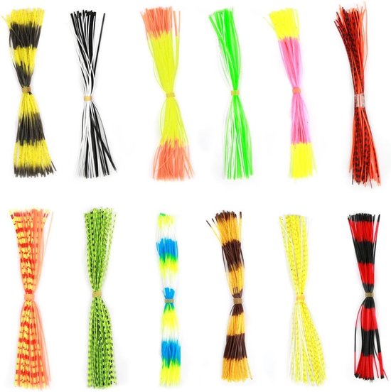 SnelShoppen - Silicone Skirts 600 Strengen Jig Lure Skirts Vervangaccessoire voor DIY Spinnerbaits en Jig Lures, Luminous Ontwerp, 12 Bundels