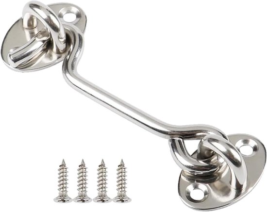 SnelShoppen - Storm Hook RVS, Cabin Hook en Eye Latch, Kast Latch, Barn Door Haak Slot, Poortdeur Haak en Eye Latch, Deur Latch, Cabin Hook Zilver (1