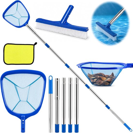 SnelShoppen - Telescopisch Pool Landing Net, Vijvernet met Versterkt Frame, Blauw, Perfect voor het Verwijderen van Bladeren en Vuil in Zwembad en Vij